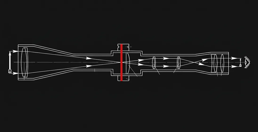 Схема первой фокальной плоскости FFP в оптическом прицеле MewLite